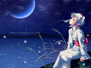 Moonlit woman astronaut kimono starry - above her head free wallpaper for desktop