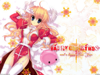 Girl red dress pink pig - a merry christmas free wallpaper