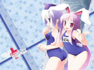 Anime girls bathing suits blue - sign free wallpaper