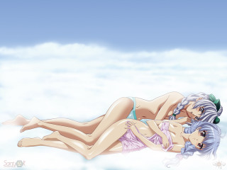 Anime girls cloud sky braids - top of a cloud free wallpaper