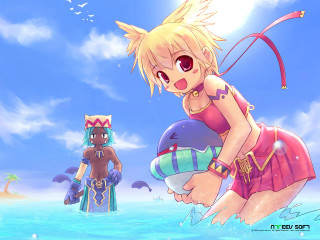 Cartoon water beach sky ocean - a ball free wallpaper for desktop