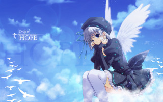 Anime girl cloud wings hat - above her head free wallpaper