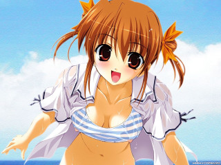Cartoon girl beach open shirt - big breast free wallpaper