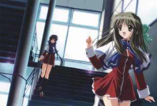 Girl stairs redwhite dress rayonism - dress free wallpaper