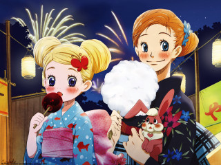 Summer festival fireworks night kimono - free holidays wallpaper