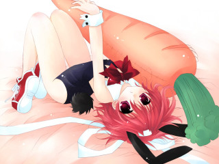 Woman greenplant bow redhair anime - a green plant free wallpaper for desktop