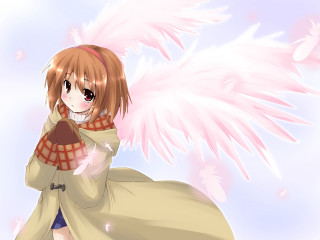 Pink angel wings brown hair - her body free wallpaper