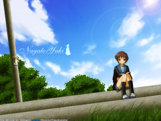Anime girl ledge grass sky 2 - a sky background and trees free wallpaper for desktop