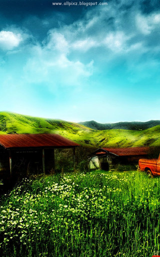 Red truck field green grass - green grass free wallpaper for mobile