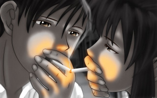 Couple smoking blackwhite yellow light - a yellow light free wallpaper for desktop