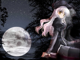 Witch girl fullmoon anime gothic - free halloween wallpaper