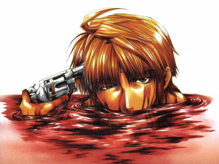 Woman gun water blood face - her face and hair free wallpaper