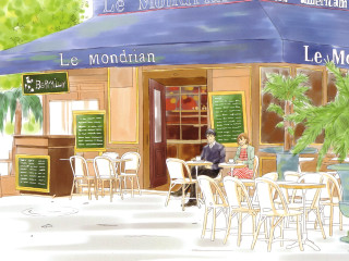 Cafe outdoor people bamboo palm - plein air free wallpaper