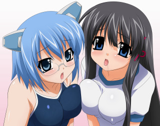 Anime girls blue hair cat - a funny face free wallpaper