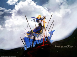 Woman blue dress hill swords - poster art free wallpaper for desktop