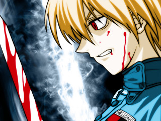 Blonde man blue shirt blooded - a bloody face free wallpaper