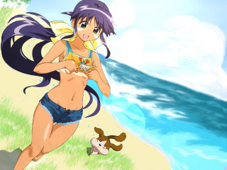 Woman beach dog anime pony - a woman in a bikini free wallpaper for desktop