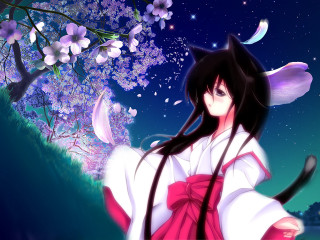 Woman kimono tree moon anime - a moon in the sky free wallpaper