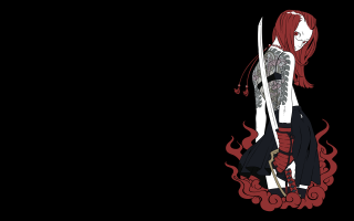 Woman sword tattoo red hair - shin hanga free wallpaper
