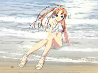 Beach girl sitting anime long - the air free wallpaper