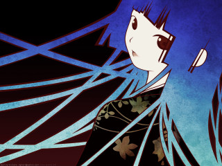 Bluehair blackdress floralkimono animealice smiling - flower free wallpaper for desktop