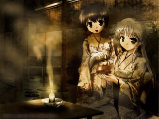 Anime girls kimono floral tea - a room free wallpaper for desktop