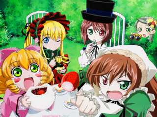 Anime girls tea party rococo - a group of anime girls sitting free wallpaper