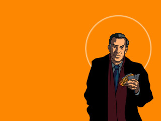 Old man suit pizza orange - llustration free wallpaper for desktop