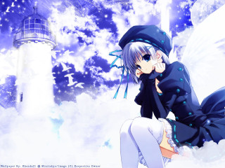 Girl lighthouse sky blue anime - a blue sky background free wallpaper