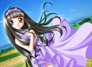Anime girl black hair purple - long black hair free wallpaper