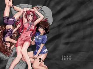 Three anime girls posing bedroom - chen chi free wallpaper