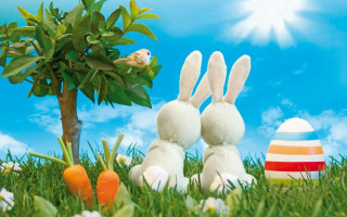 Stuffed rabbits grass tree eggs - naive free wallpaper