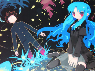 Blue haired couple anime glowing - free neon wallpaper for desktop
