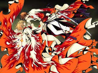 Anime couple sword fire dress - a couple of anime characters free wallpaper