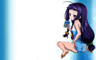 Long haired girl blue dress - a fish free wallpaper