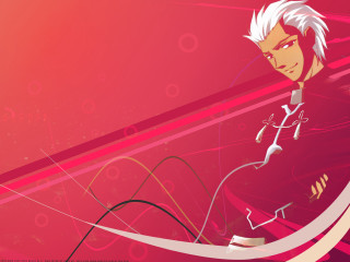 Whitehair redshirt pinkbackground archer anime - line free wallpaper