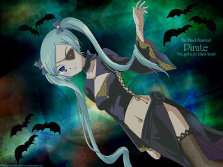 Blue hair woman bats gothic - free halloween wallpaper