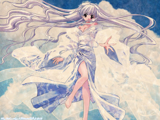 Woman longhair whitedress clouds anime - a white dress free wallpaper for desktop