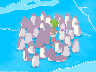 Penguins person green umbrella blue - toyism free wallpaper for desktop