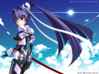 Anime swordgirl clouds blue sky - cloud behind her free wallpaper