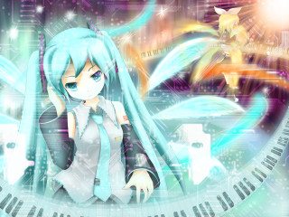 Anime girl blue hair piano - a background free wallpaper
