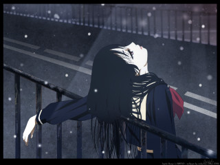 Alice prin snowy balcony anime - long hair free wallpaper