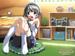 Green haired sitting bedroom clock - official art free wallpaper for desktop