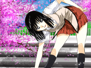 Woman pink flower street manga - a short skirt free wallpaper