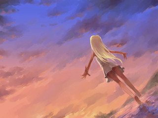 Beach sunset woman anime neo - a painting of a woman free wallpaper for desktop