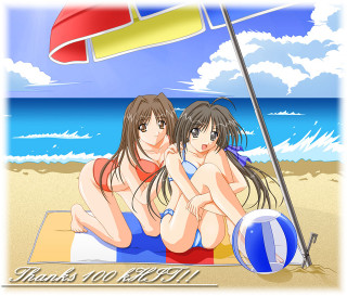 Beach girls umbrella beachball bikini 2 - two girl free wallpaper