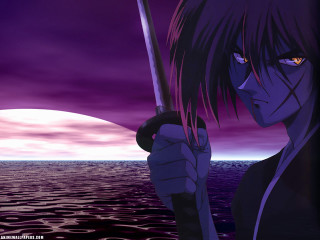 Woman sword purple sky ocean - a sword in front free wallpaper for desktop