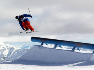 Skier midair rail snow mountains - a skier free wallpaper