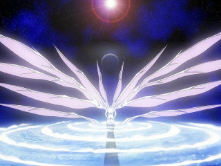 White bird flying over blue 2 - a blue circle free wallpaper for desktop