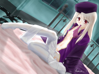 Purple bed anime illyasviel blush - her knee free wallpaper for desktop